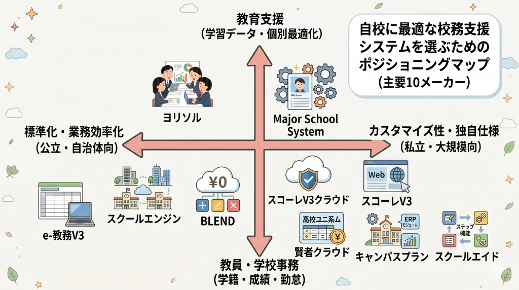 自校に最適な校務支援システムを選ぶためのポジショニングマップ