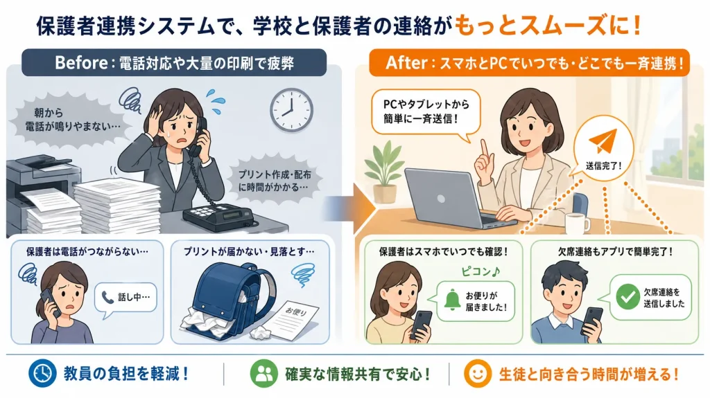 導入前と導入後の連絡フロー比較図