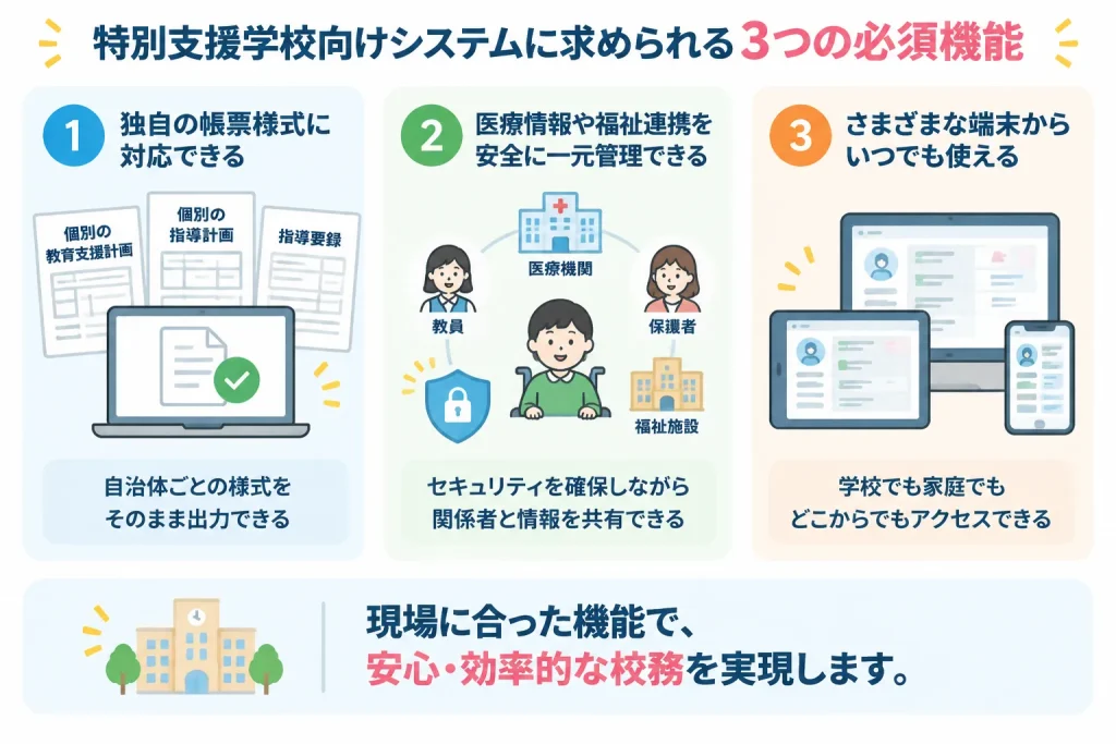特別支援学校向けシステムに求められる必須機能