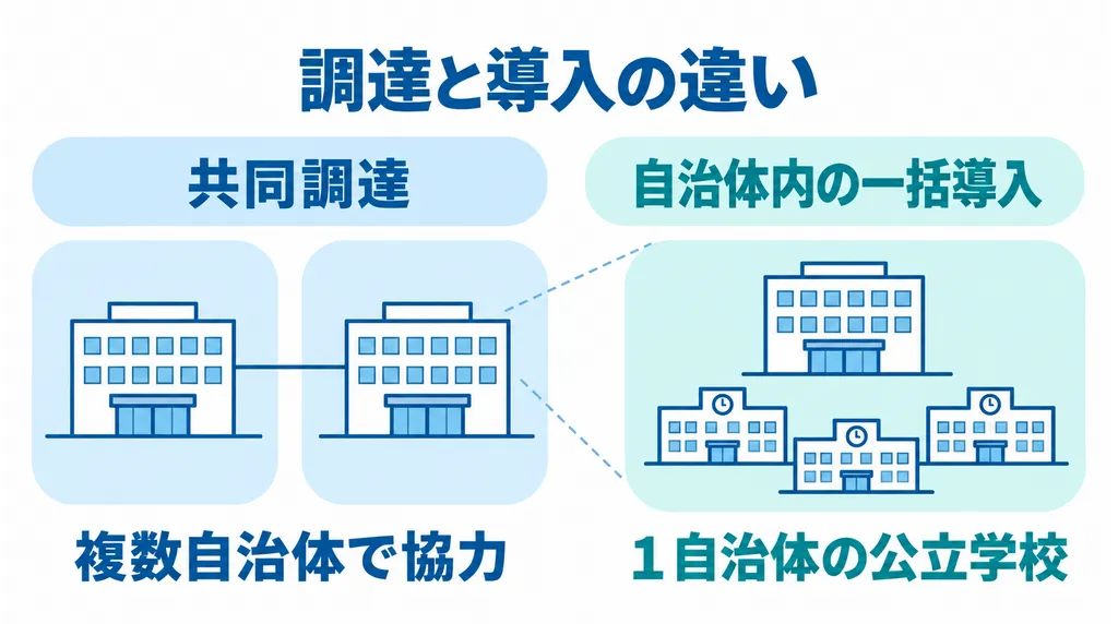複数自治体が協力する共同調達と、一つの自治体が公立学校へ一括導入する場合の違い