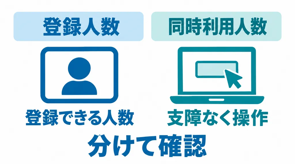 登録できる人数と、同時に操作しても支障なく使える人数を分けて確認する図